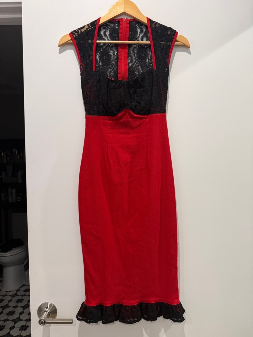 Pinup Couture Red and Black Lace Sheath Dress